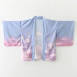 Apparel Elegant Sky Clouds Flying Cats Japanese Kimono