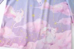 Apparel Elegant Sky Clouds Flying Cats Japanese Kimono