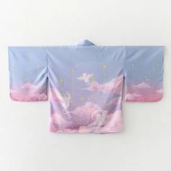 Apparel Elegant Sky Clouds Flying Cats Japanese Kimono