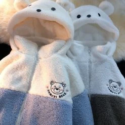 Apparel Embroidery Bear Polyester Two-Tone Wool Jacket