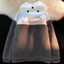 Apparel Embroidery Bear Polyester Two-Tone Wool Jacket