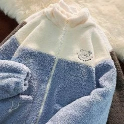 Apparel Embroidery Bear Polyester Two-Tone Wool Jacket