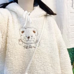 Apparel Embroidery Bear Polyester Wool Hoodie