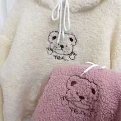 Apparel Embroidery Bear Polyester Wool Hoodie