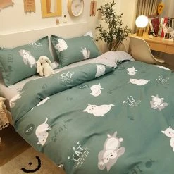 Home Decor Emerald Funny Cat Print Bedding Set
