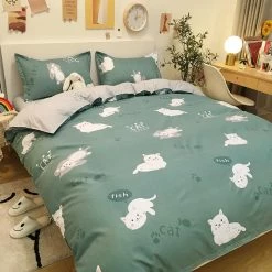 Home Decor Emerald Funny Cat Print Bedding Set