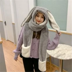 Apparel Faux Fur Bunny 3-in-1 Gloves Scarf Hat Combo