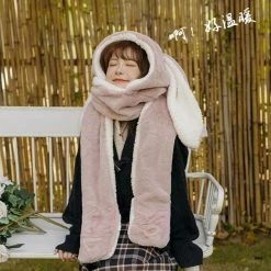 Apparel Faux Fur Bunny Handwarmer Scarf Hat Combo