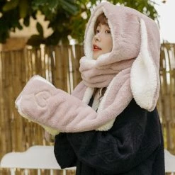 Apparel Faux Fur Bunny Handwarmer Scarf Hat Combo