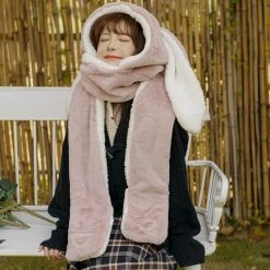 Apparel Faux Fur Bunny Handwarmer Scarf Hat Combo