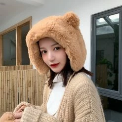 Apparel Faux Fur Round Bear Ears Tassel Beanie Hat