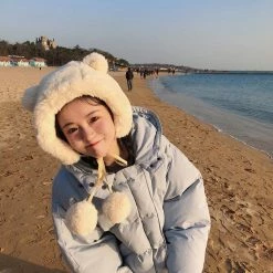 Apparel Faux Fur Round Bear Ears Tassel Beanie Hat