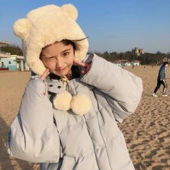 Apparel Faux Fur Round Bear Ears Tassel Beanie Hat