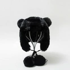 Apparel Faux Fur Round Bear Ears Tassel Beanie Hat