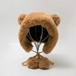 Apparel Faux Fur Round Bear Ears Tassel Beanie Hat