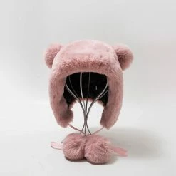 Apparel Faux Fur Round Bear Ears Tassel Beanie Hat