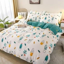 Home Decor Floral Cactus Succulent Green Matching Bedding Set