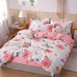 Home Decor Home & Pets Floral Pink & White I Love You Bedding Set