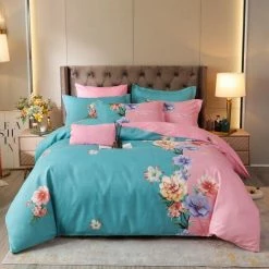 Home Decor Flower Blossom Blue Pink Supreme Polyester Bedding Set Home & Pets