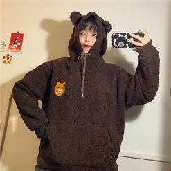 Apparel Fluffy Bear Part-Cotton Hoodie