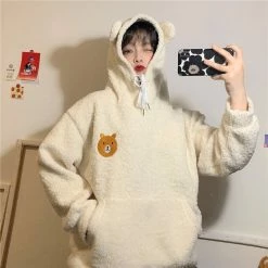 Apparel Fluffy Bear Part-Cotton Hoodie
