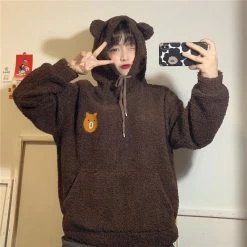 Apparel Fluffy Bear Part-Cotton Hoodie