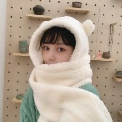 Apparel Fluffy Bear Scarf Hat Combo