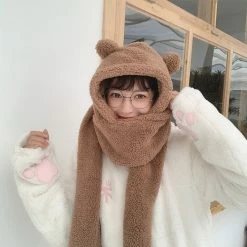 Apparel Fluffy Bear Scarf Hat Combo