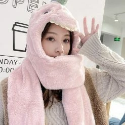 Apparel Fluffy Dino Handwarmer Scarf Hat Combo