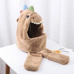Apparel Fluffy Dino Handwarmer Scarf Hat Combo