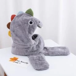 Apparel Fluffy Dino Handwarmer Scarf Hat Combo