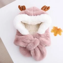 Apparel Fluffy Reindeer Handwarmer Scarf Hat Combo Matching Set