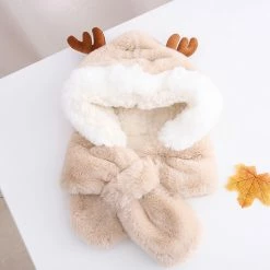 Apparel Fluffy Reindeer Handwarmer Scarf Hat Combo Matching Set