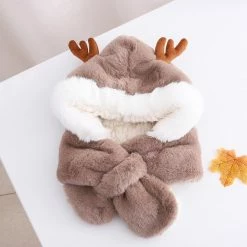 Apparel Fluffy Reindeer Handwarmer Scarf Hat Combo Matching Set