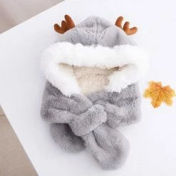 Apparel Fluffy Reindeer Handwarmer Scarf Hat Combo Matching Set