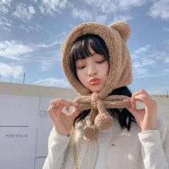 Apparel Fluffy Round Bear Ears Beanie Hat