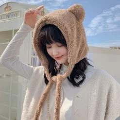 Apparel Fluffy Round Bear Ears Beanie Hat 20 Apparel Fluffy Round Bear Ears Beanie Hat