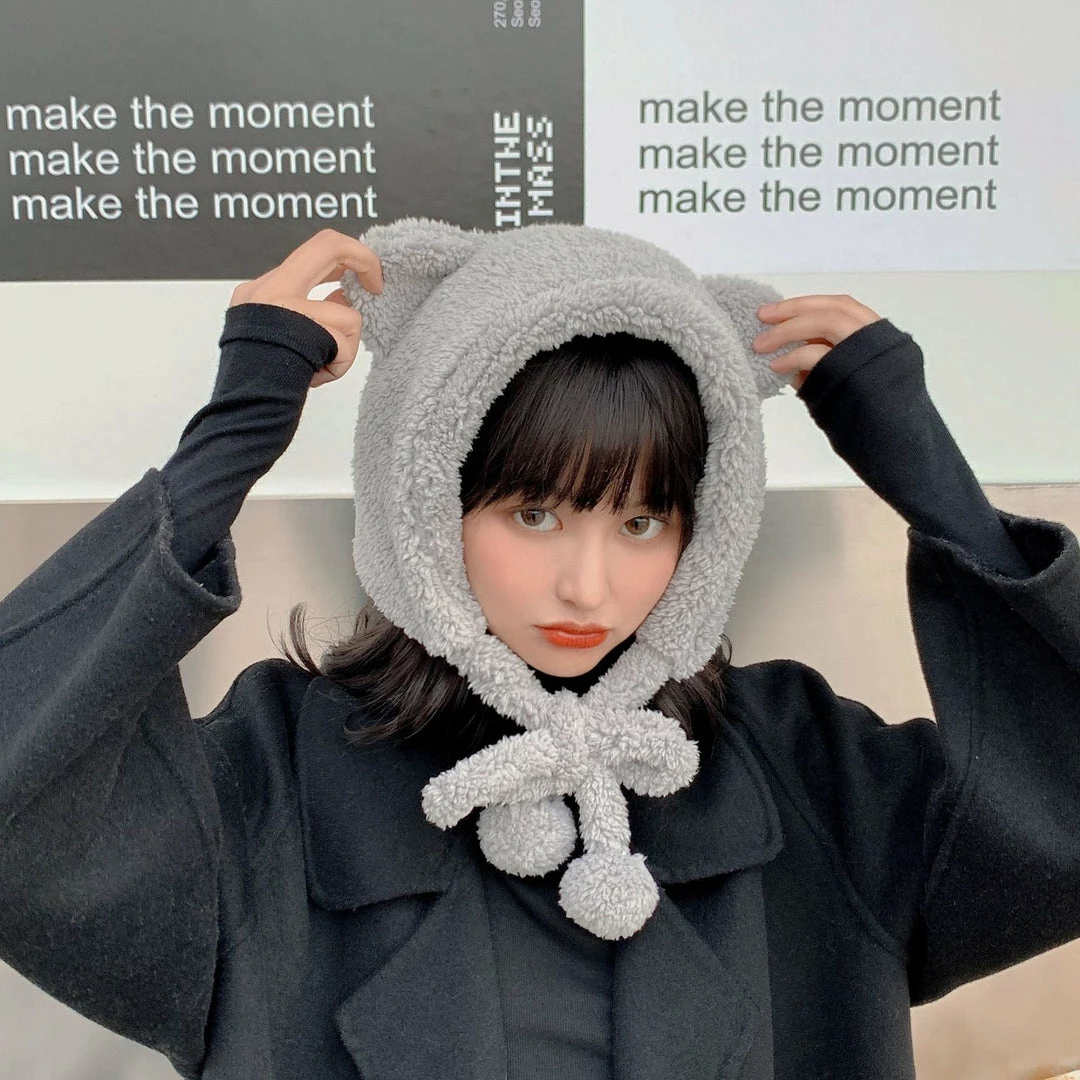 Apparel Fluffy Round Bear Ears Beanie Hat 15 Apparel Fluffy Round Bear Ears Beanie Hat