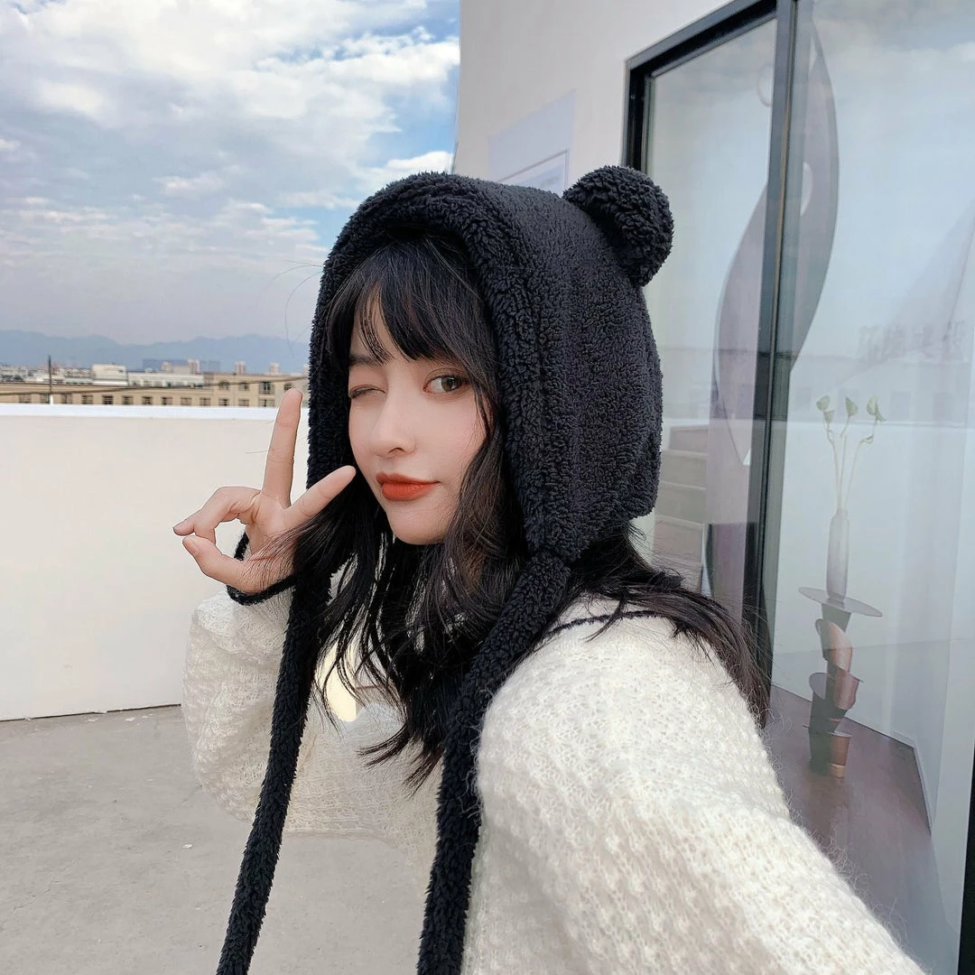 Apparel Fluffy Round Bear Ears Beanie Hat 13 Apparel Fluffy Round Bear Ears Beanie Hat