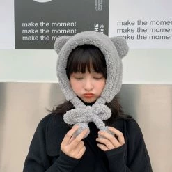 Apparel Fluffy Round Bear Ears Beanie Hat 30 Apparel Fluffy Round Bear Ears Beanie Hat