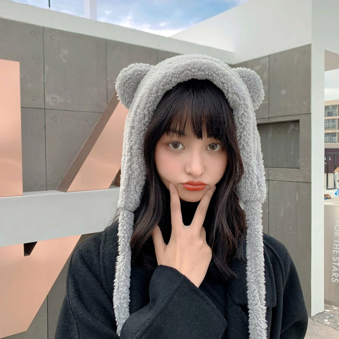 Apparel Fluffy Round Bear Ears Beanie Hat 11 Apparel Fluffy Round Bear Ears Beanie Hat