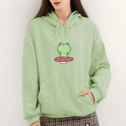 Apparel Friendly Frog Dancing On Mushroom Hoodie