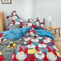 Home Decor Funny Shiba Red & Blue Bedding Set Home & Pets