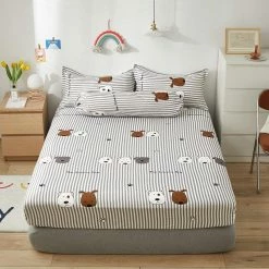 Home Decor Grey Striped Dog Fitted Bedsheet