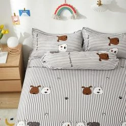 Home Decor Grey Striped Dog Fitted Bedsheet