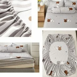 Home Decor Grey Striped Dog Fitted Bedsheet