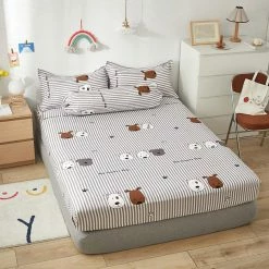 Home Decor Grey Striped Dog Fitted Bedsheet
