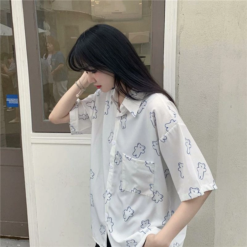Apparel Harajuku Blue Bear Print Short Sleeve Shirt 6 Apparel Harajuku Blue Bear Print Short Sleeve Shirt