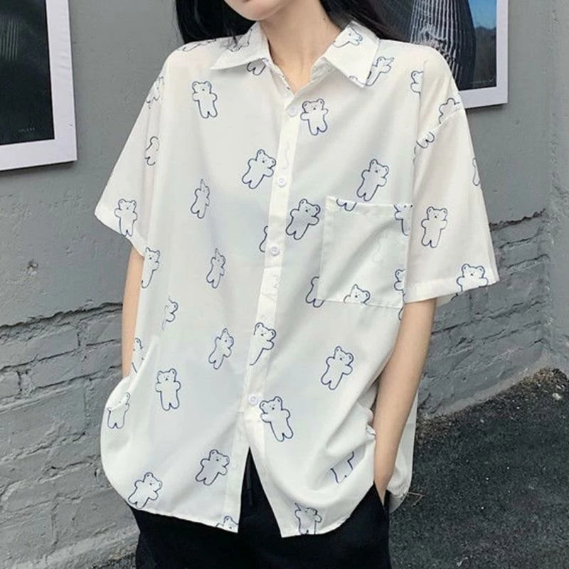 Apparel Harajuku Blue Bear Print Short Sleeve Shirt 9 Apparel Harajuku Blue Bear Print Short Sleeve Shirt