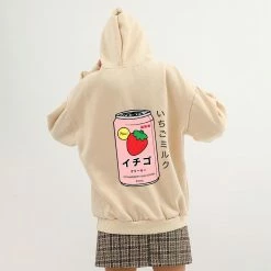Apparel Harajuku Strawberry Milk Oversized Part-Cotton Hoodie